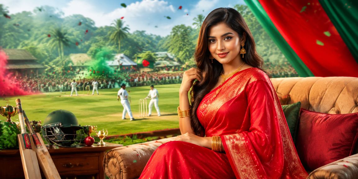 বগুড়ায় শাড়ি পরা একজন নারী tkbd - এ ক্রিকেট বেটিং উপভোগ করছেন